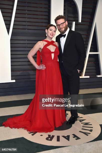 Actors Lauren Miller and Seth Rogen attend the 2017 Vanity Fair Oscar Party hosted by Graydon Carter at Wallis Annenberg Center for the Performing...