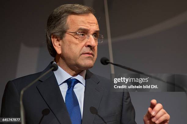 Prime Minister Antonis Samaras speaking at the Athens Chamber of Commerce and Industry in Athens