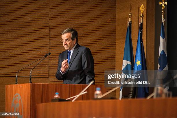 Prime Minister Antonis Samaras speaking at the Athens Chamber of Commerce and Industry in Athens