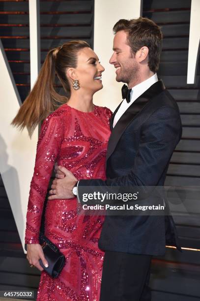 Elizabeth Chambers and actor Armie Hammer attend the 2017 Vanity Fair Oscar Party hosted by Graydon Carter at Wallis Annenberg Center for the...