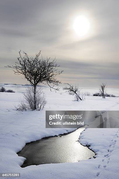 Winter im Saarland. Hier liegt bis zu 20 Zentimeter Schnee in den Höhenlagen des Bliesgaus im Saar-Pfalz-Kreis. Hier der Ort Medelsheim bei Gersheim.