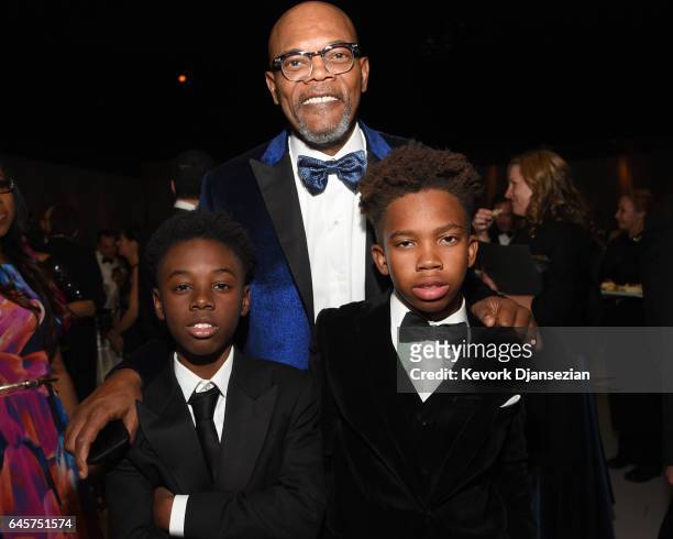 Actors Alex R. Hibbert, Samuel L. Jackson and Jaden Piner attend the 89th Annual Academy Awards Governors Ball at Hollywood & Highland Center on...