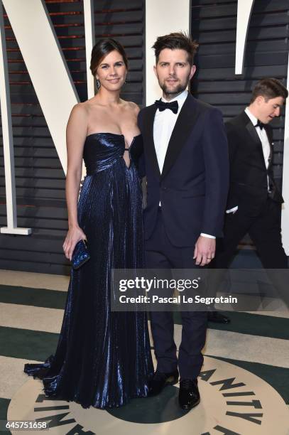 Producer-writer Naomi Scott and actor Adam Scott attend the 2017 Vanity Fair Oscar Party hosted by Graydon Carter at Wallis Annenberg Center for the...