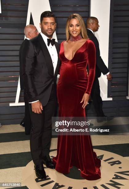 Player Russell Wilson and singer Ciara attend the 2017 Vanity Fair Oscar Party hosted by Graydon Carter at Wallis Annenberg Center for the Performing...