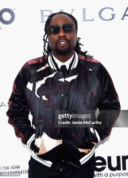 Recording Artist Wale attends the 25th Annual Elton John AIDS Foundation's Academy Awards Viewing Party at The City of West Hollywood Park on...