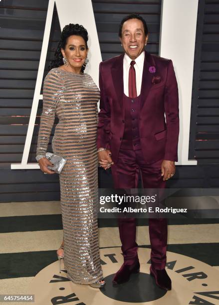 Singer Smokey Robinson and Frances Glandney attend the 2017 Vanity Fair Oscar Party hosted by Graydon Carter at Wallis Annenberg Center for the...