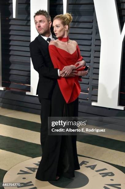 Personality Chris Hardwick and actor-model Lydia Hearst attend the 2017 Vanity Fair Oscar Party hosted by Graydon Carter at Wallis Annenberg Center...