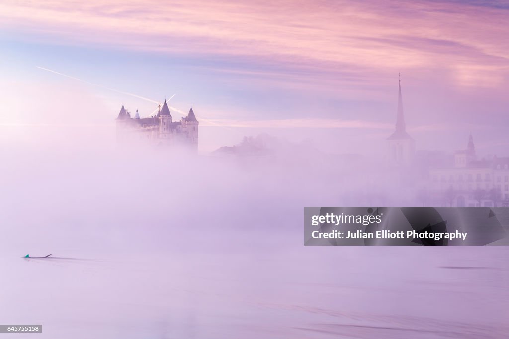 Dawn in the city of Saumur and its chateau.