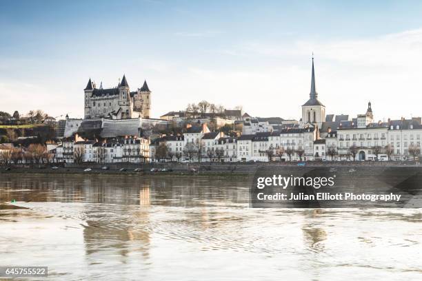 the city of saumur and its chateau. - château de saumur stock pictures, royalty-free photos & images