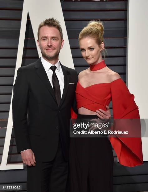 Personality Chris Hardwick and actor-model Lydia Hearst attend the 2017 Vanity Fair Oscar Party hosted by Graydon Carter at Wallis Annenberg Center...