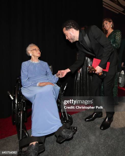 Mathematician Katherine Johnson and director Ezra Edelman, winner of Best Documentary Feature for 'O.J.: Made in America' backstage during the 89th...