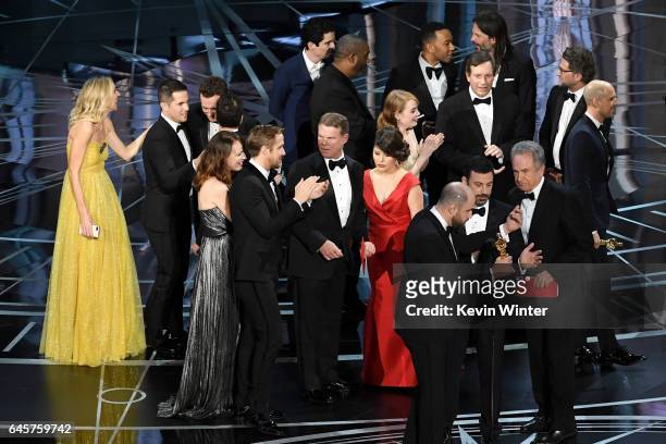 La La Land' producer Jordan Horowitz stops the show to announce the actual Best Picture winner as 'Moonlight' following a presentation error onstage...