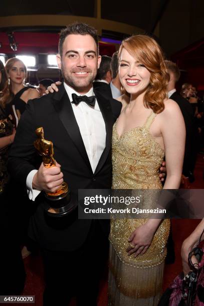 Spencer Stone and actress Emma Stone attend the 89th Annual Academy Awards Governors Ball at Hollywood & Highland Center on February 26, 2017 in...