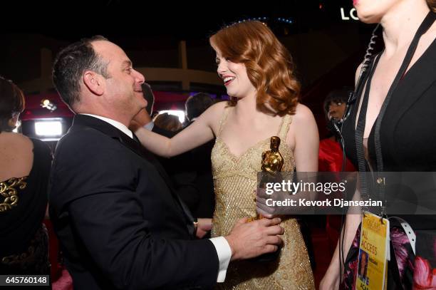 Spencer Stone and actress Emma Stone attend the 89th Annual Academy Awards Governors Ball at Hollywood & Highland Center on February 26, 2017 in...