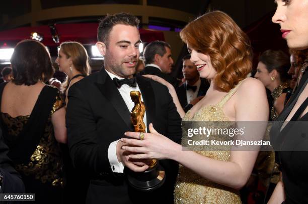 Spencer Stone and actress Emma Stone attend the 89th Annual Academy Awards Governors Ball at Hollywood & Highland Center on February 26, 2017 in...