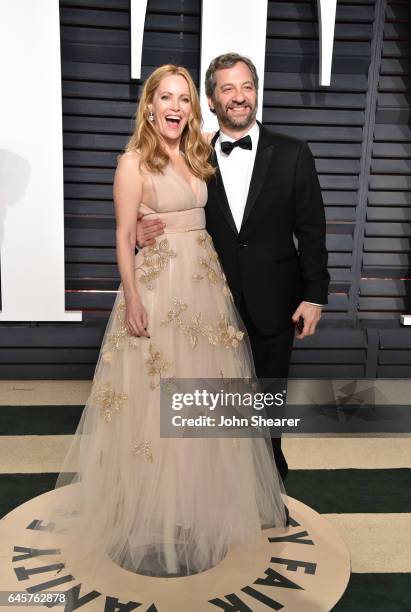 Actress Leslie Mann and producer Judd Apatow attend the 2017 Vanity Fair Oscar Party hosted by Graydon Carter at Wallis Annenberg Center for the...