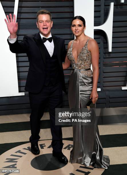 Matt Damon and Luciana Damon arriving at the Vanity Fair Oscar Party in Beverly Hills, Los Angeles, USA.