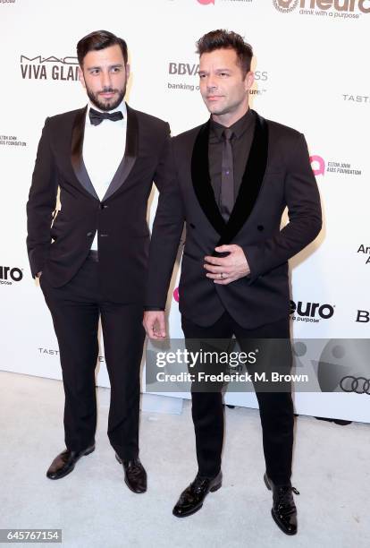 Recording Artist Ricky Martin , and Jwan Yosef attends the 25th Annual Elton John AIDS Foundation's Academy Awards Viewing Party at The City of West...