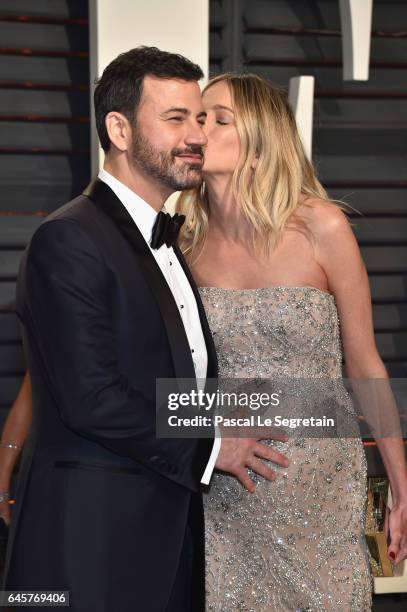 Oscar telecast host Jimmy Kimmel and writer Molly McNearney attend the 2017 Vanity Fair Oscar Party hosted by Graydon Carter at Wallis Annenberg...