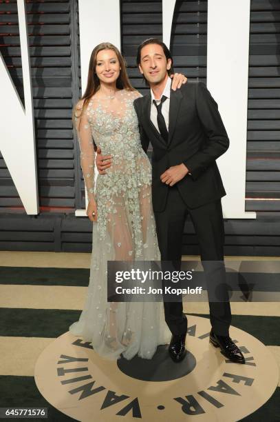 Lara Lieto and actor Adrien Brody attend the 2017 Vanity Fair Oscar Party hosted by Graydon Carter at Wallis Annenberg Center for the Performing Arts...