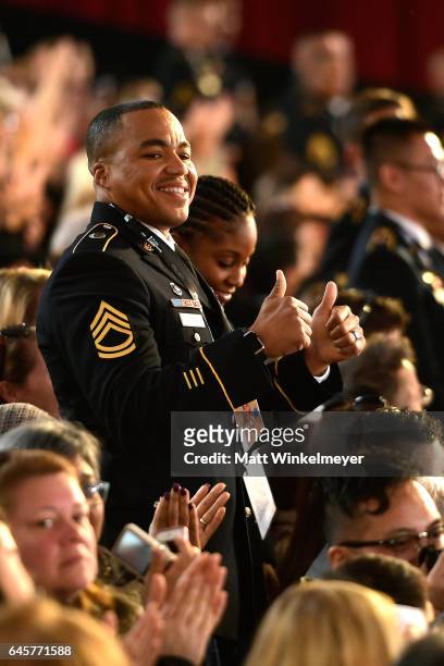 Military Service member in the audience at the 89th Annual Academy Awards at Hollywood & Highland Center on February 26, 2017 in Hollywood,...