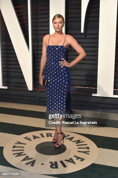 Tennis player Maria Sharapova attends the 2017 Vanity Fair Oscar Party hosted by Graydon Carter at Wallis Annenberg Center for the Performing Arts on...