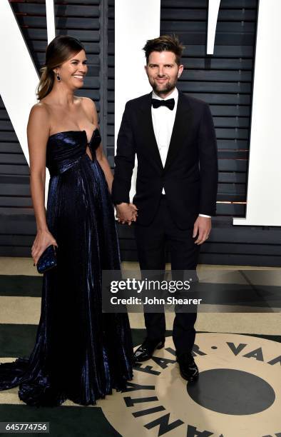 Actor Adam Scott and Naomi Scott attend the 2017 Vanity Fair Oscar Party hosted by Graydon Carter at Wallis Annenberg Center for the Performing Arts...