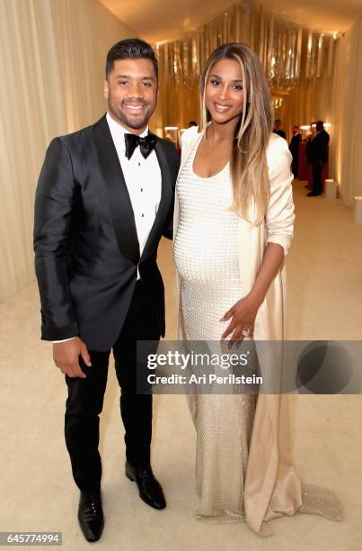 Football player Russell Wilson and singer Ciara attend the 25th Annual Elton John AIDS Foundation's Academy Awards Viewing Party at The City of West...