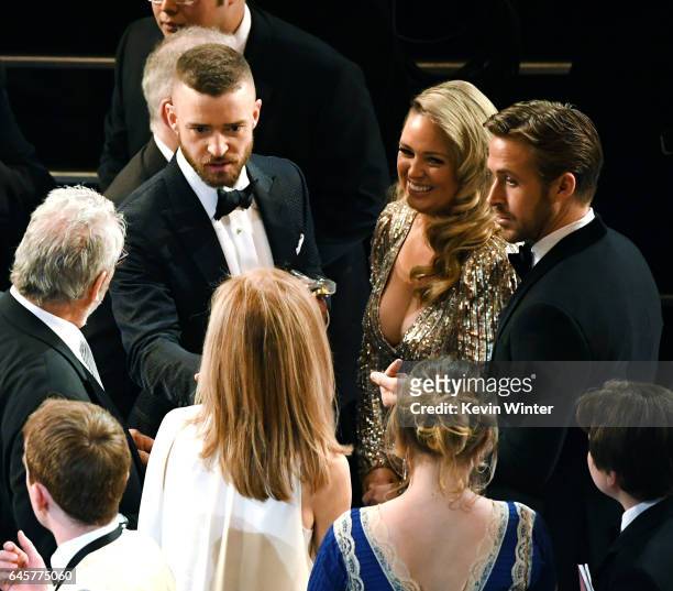 Singer Justin Timberlake, Mandi Gosling and actor Ryan Gosling attends the 89th Annual Academy Awards at Hollywood & Highland Center on February 26,...