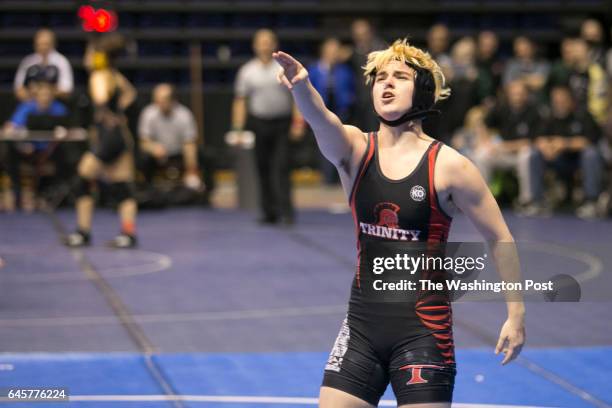 Euless Trinty Highschool junior Mack Beggs, a transgender wrestler competing in the girls state championship tournament, in Cypress, Texas Friday,...