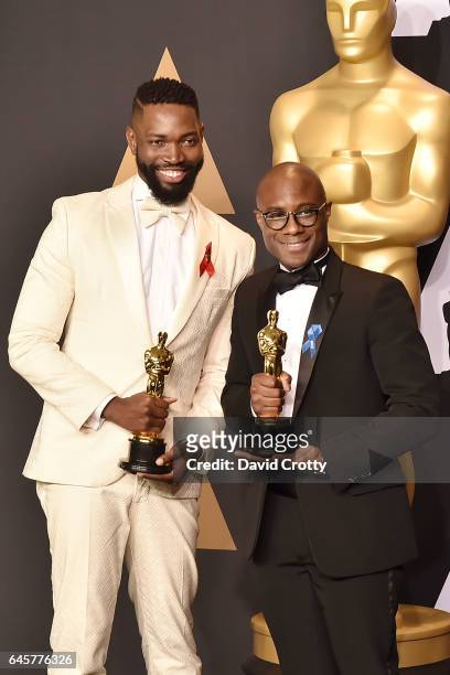 Tarell Alvin McCraney and Barry Jenkins attend the 89th Annual Academy Awards - Press Room at Hollywood & Highland Center on February 26, 2017 in...