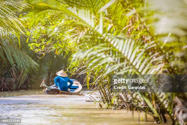 woman driving a boat in the mekong delta - hot vietnamese women stock pictures, royalty-free photos & images