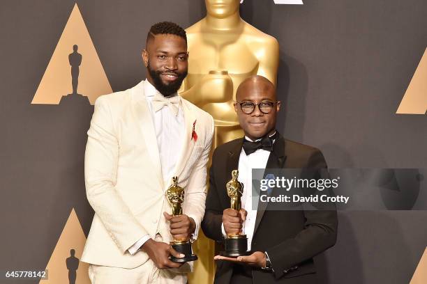 Tarell Alvin McCraney and Barry Jenkins attend the 89th Annual Academy Awards - Press Room at Hollywood & Highland Center on February 26, 2017 in...