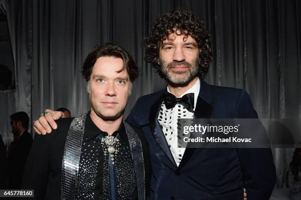 Singer Rufus Wainwright and Jorn Weisbrodt attend the 25th Annual Elton John AIDS Foundation's Academy Awards Viewing Party at The City of West...