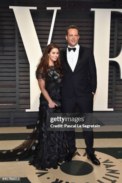 Kyla Weber and actor Vince Vaughn attend the 2017 Vanity Fair Oscar Party hosted by Graydon Carter at Wallis Annenberg Center for the Performing Arts...