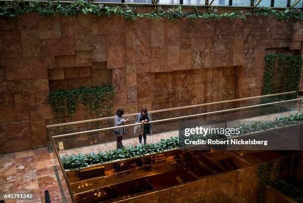 Tourists and curiosity seekers visit Trump Tower February 25, 2017 along Fifth Avenue in New York City. The 58-story luxury condominium building has...