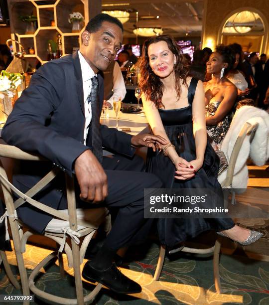 Retired NBA player Ralph Sampson and Patrice Ablack attend the Annual Mercedes-Benz + ICON MANN 2017 Awards viewing party at Four Seasons Hotel Los...