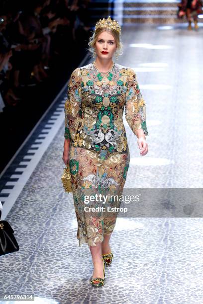 Kitty Spencer walks the runway at the Dolce & Gabbana designed by Stefano Gabbana & Domenico Dolce show during Milan Fashion Week Fall/Winter 2017/18...