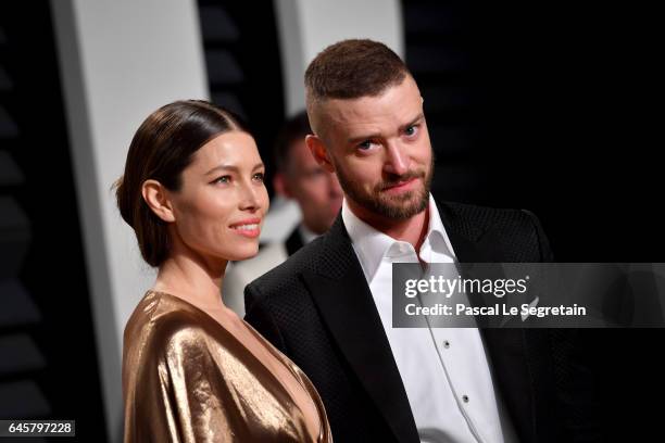 Actor Jessica Biel and actor-recording artist Justin Timberlake attend the 2017 Vanity Fair Oscar Party hosted by Graydon Carter at Wallis Annenberg...