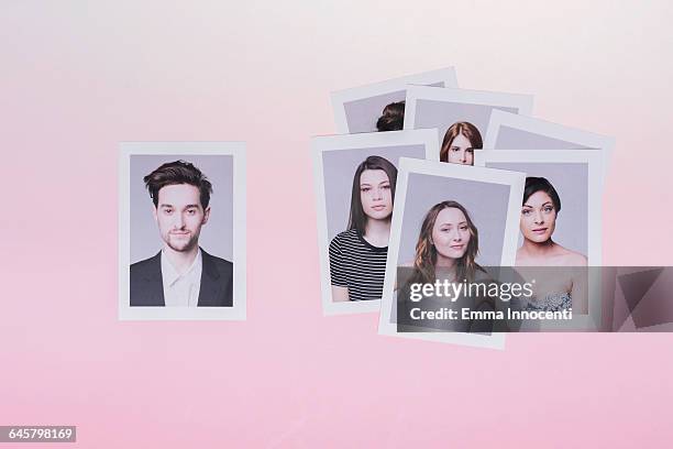 abstract representation of dating and relationship - male with group of females stock pictures, royalty-free photos & images