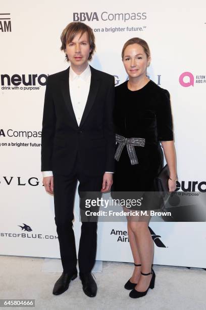 Beck and Marissa Ribisi attend the 25th Annual Elton John AIDS Foundation's Academy Awards Viewing Party at The City of West Hollywood Park on...