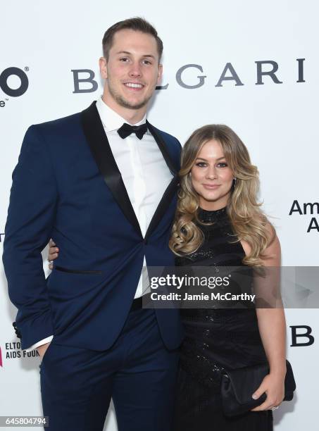 Olympic Gymnast Shawn Johnson and Andrew East attend the 25th Annual Elton John AIDS Foundation's Academy Awards Viewing Party at The City of West...