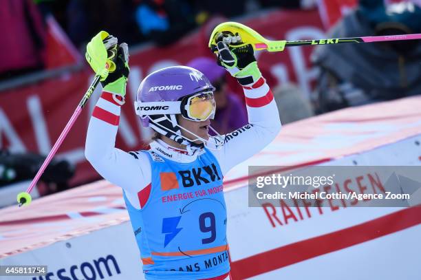 Michaela Kirchgasser of Austria takes 3rd place during the Audi FIS Alpine Ski World Cup Women's Alpine Combined on February 24, 2017 in Crans...