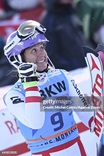 Michaela Kirchgasser of Austria takes 3rd place during the Audi FIS Alpine Ski World Cup Women's Alpine Combined on February 24, 2017 in Crans...