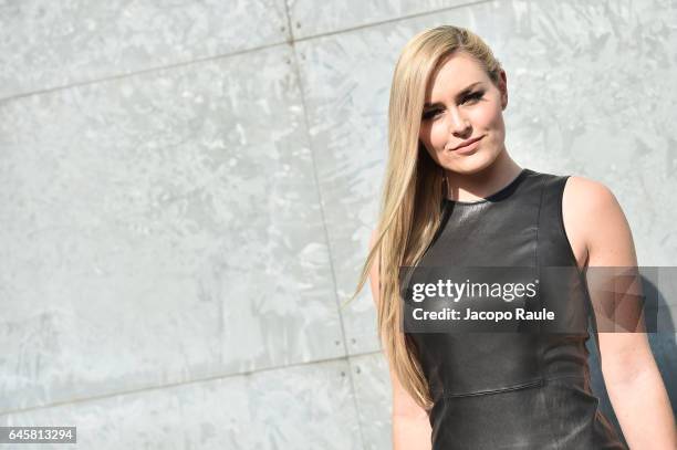 Lindsey Vonn attends the Giorgio Armani show during Milan Fashion Week Fall/Winter 2017/18 on February 27, 2017 in Milan, Italy.