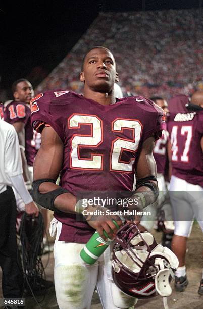 Lee Suggs of the Virginia Tech Hokies looks onduring the game against the Pittsburgh Panthers at Blacksburgh, Virginia. The Hokies defeated the...