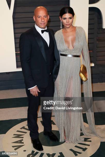 Actors Vin Diesel and Paloma Jimenez attend the 2017 Vanity Fair Oscar Party hosted by Graydon Carter at the Wallis Annenberg Center for the...
