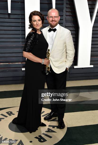Producer Adele Romanski and cinematographer James Laxton attend the 2017 Vanity Fair Oscar Party hosted by Graydon Carter at Wallis Annenberg Center...