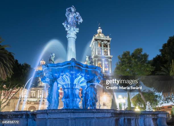 puebla - cathedral of puebla at twilight - puebla state stock pictures, royalty-free photos & images