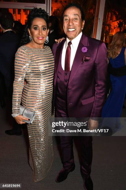 Singer Smokey Robinson and Frances Glandney attend the 2017 Vanity Fair Oscar Party hosted by Graydon Carter at Wallis Annenberg Center for the...